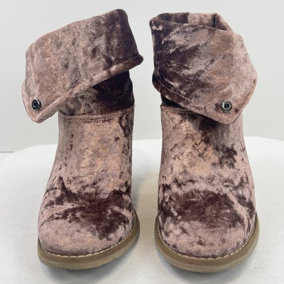 Sbicca Womens Size 7 Ankle Booties Pink Crushed Velvet Foldover Block Heels - Picture 3 of 16